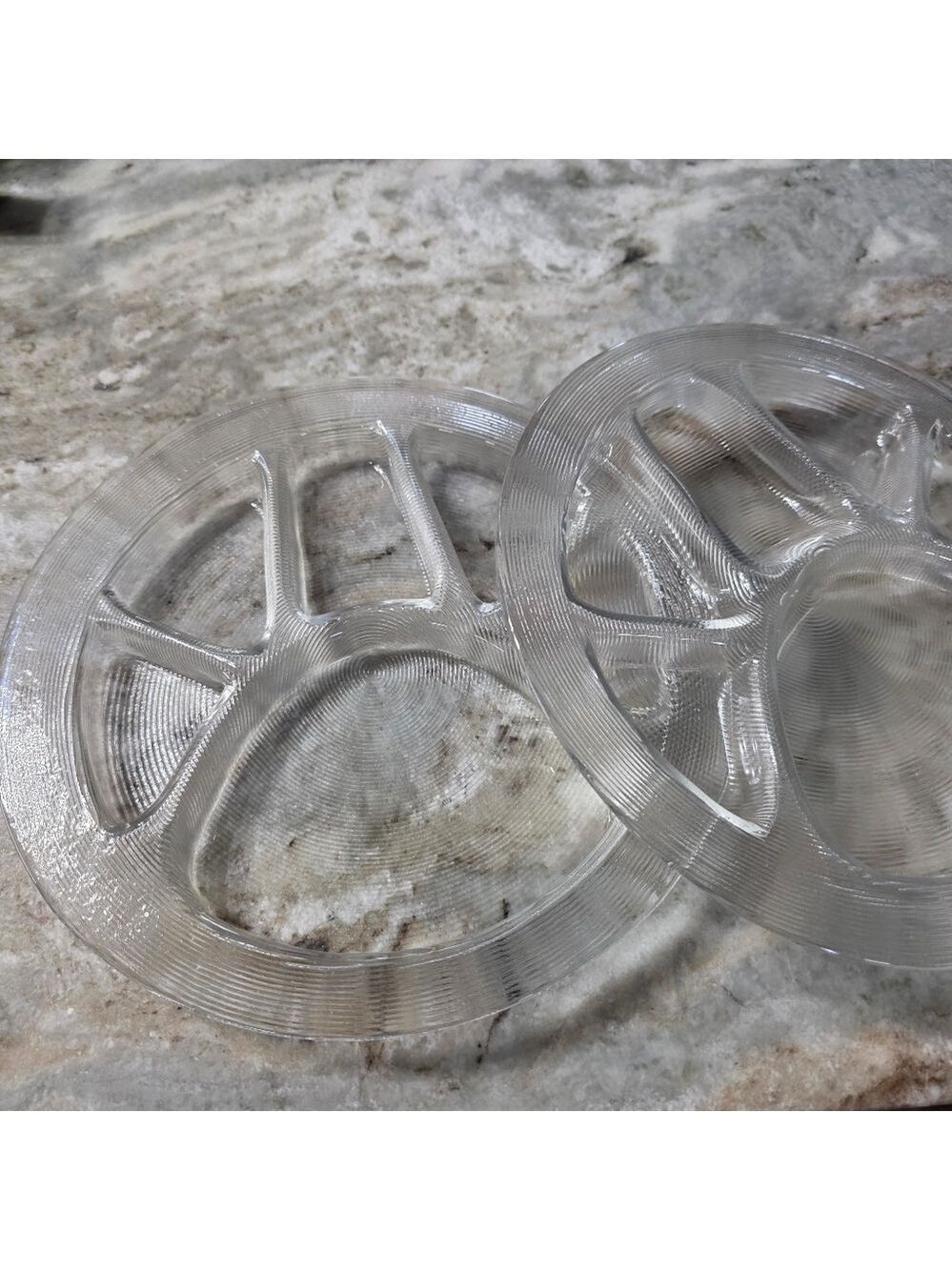 Vintage MCM Clear Glass Divided Paw Animal Print Plates โ Set of 2